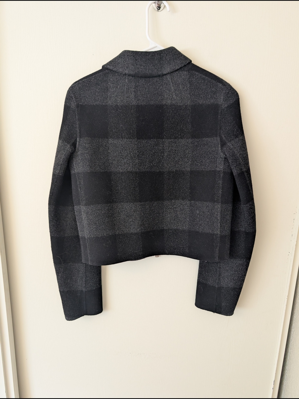Theory Womens 0 Black Plaid 100% Wool Zip Up Jacket Contemporary Preppy Classic - Picture 5 of 7